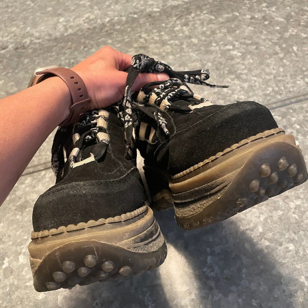Vintage 90s SPARX Mega Platform Suede Sneakers Womens 8 Chunky Shoes Black Cyber - Picture 3 of 10